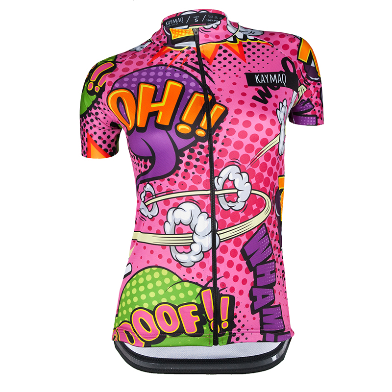KAYMAQ W27 cyklistický dres krátký rukáv komiks růžový